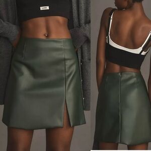 Maeve Green Faux Leather Mini Skirt